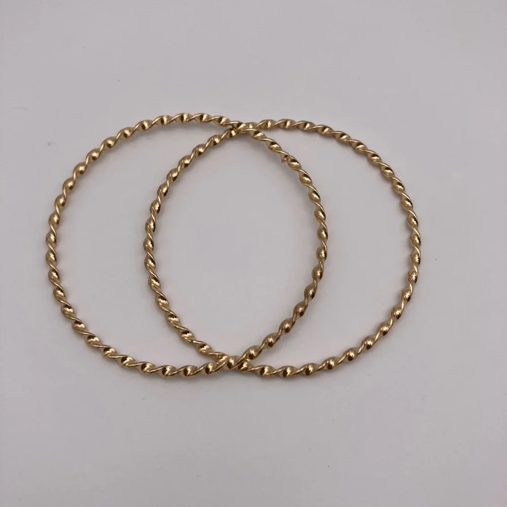 Gold Tone Twisted Rope Bangle Bracelets Set of 2 Costume Jewelry 2.75 Inch
